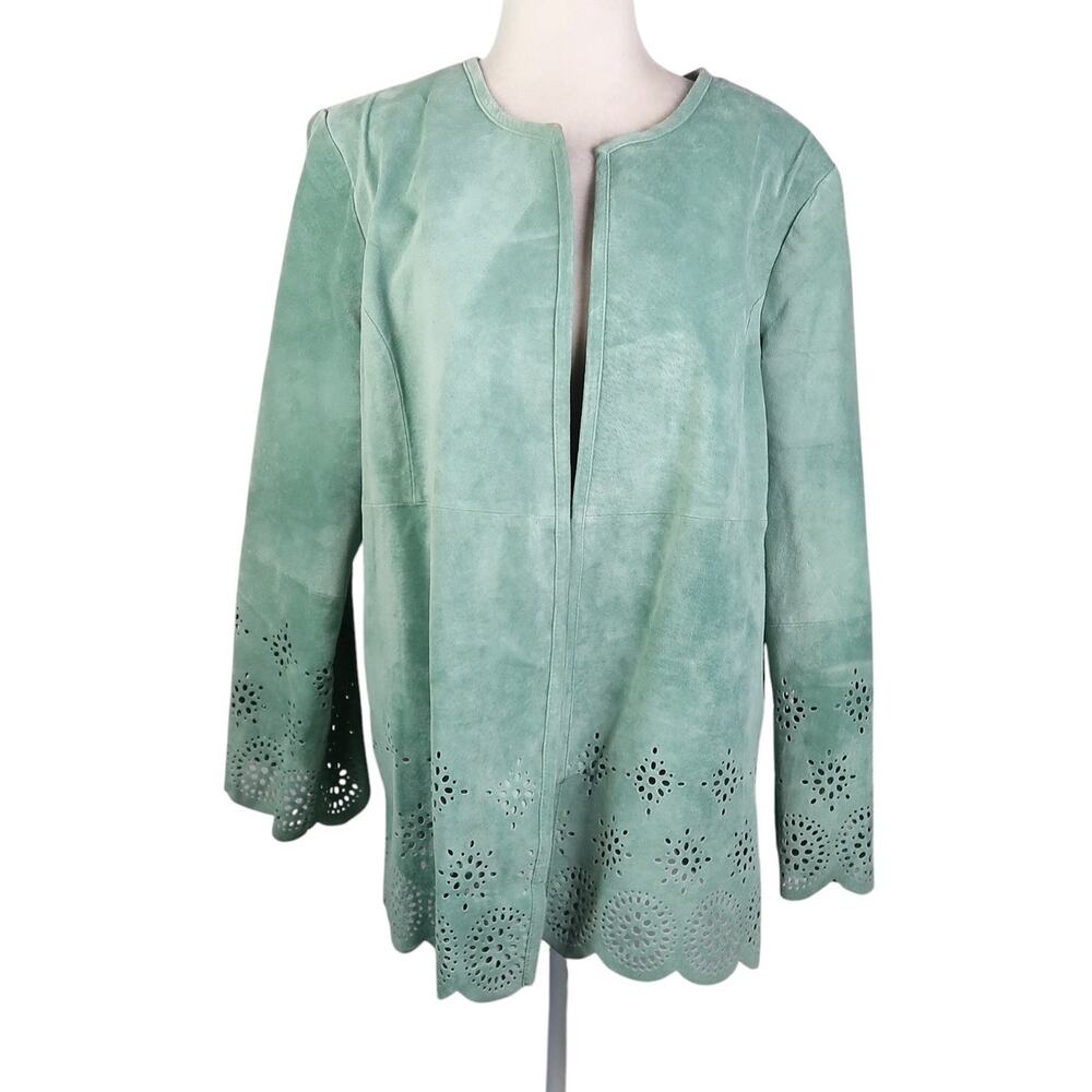 Linea by Louis Dell'Olio Seafoam Green Suede Leather Cutout Jacket L